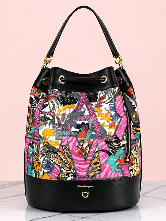Salvatore Ferragamo Handbags - Salvatore Ferragamo Gancini Safari Nylon & Leather Bucket Backpack with BOX NEW